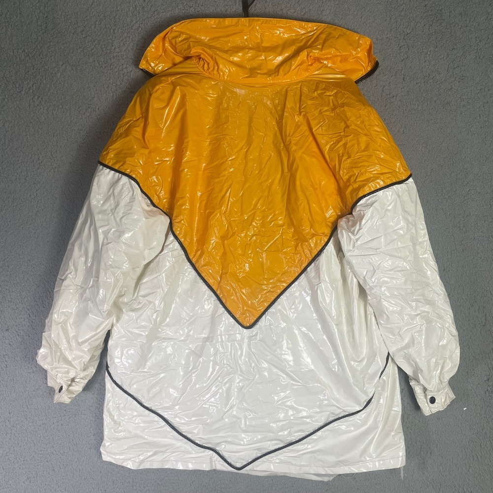 Vintage Chriztine Foltz for Lot One of Boston Yellow White Hooded Raincoat 80s - Picture 8 of 10